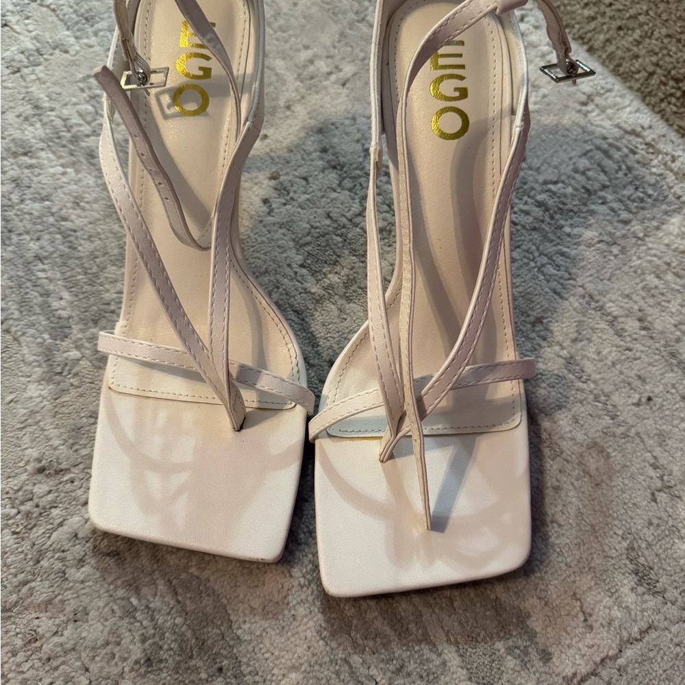 EGO White Strappy Heels with Square Toe